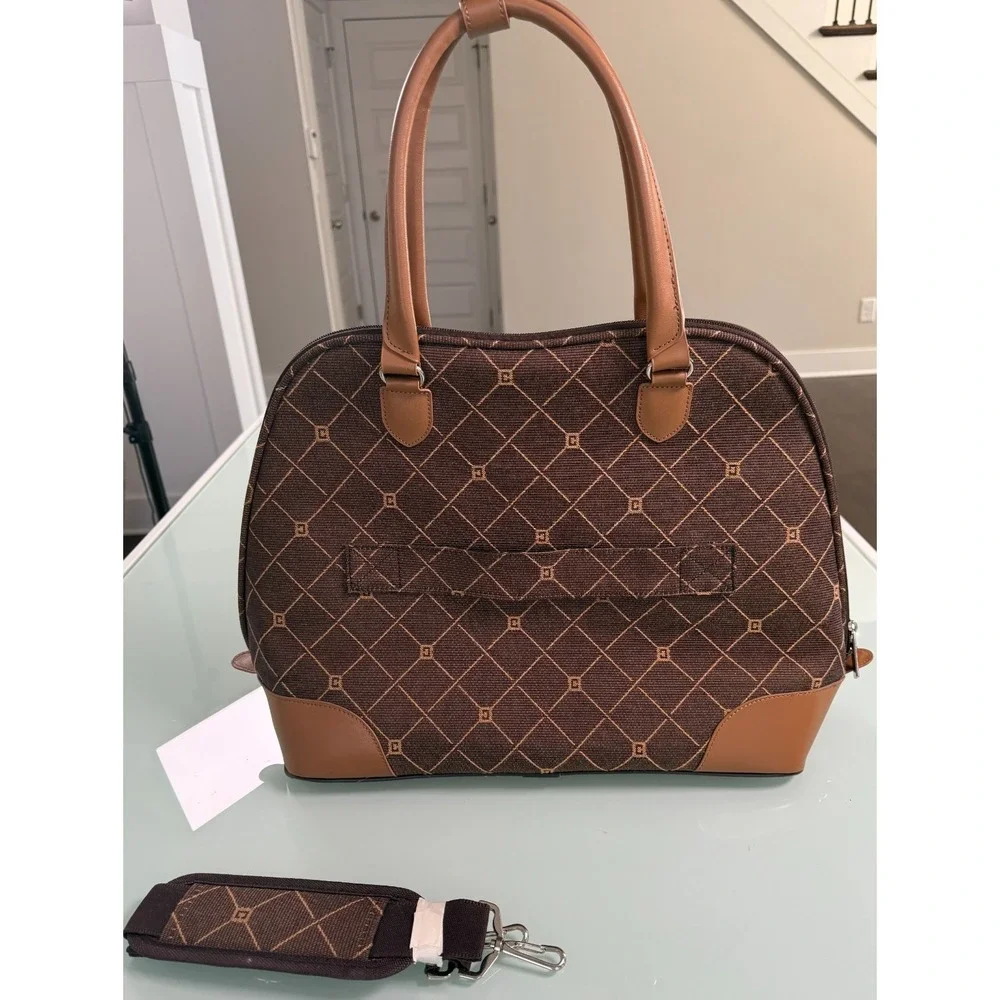 Chaps Ralph Lauren Tote Brown Travel Weekend Bag/ Long Strap Mono Logo- Large